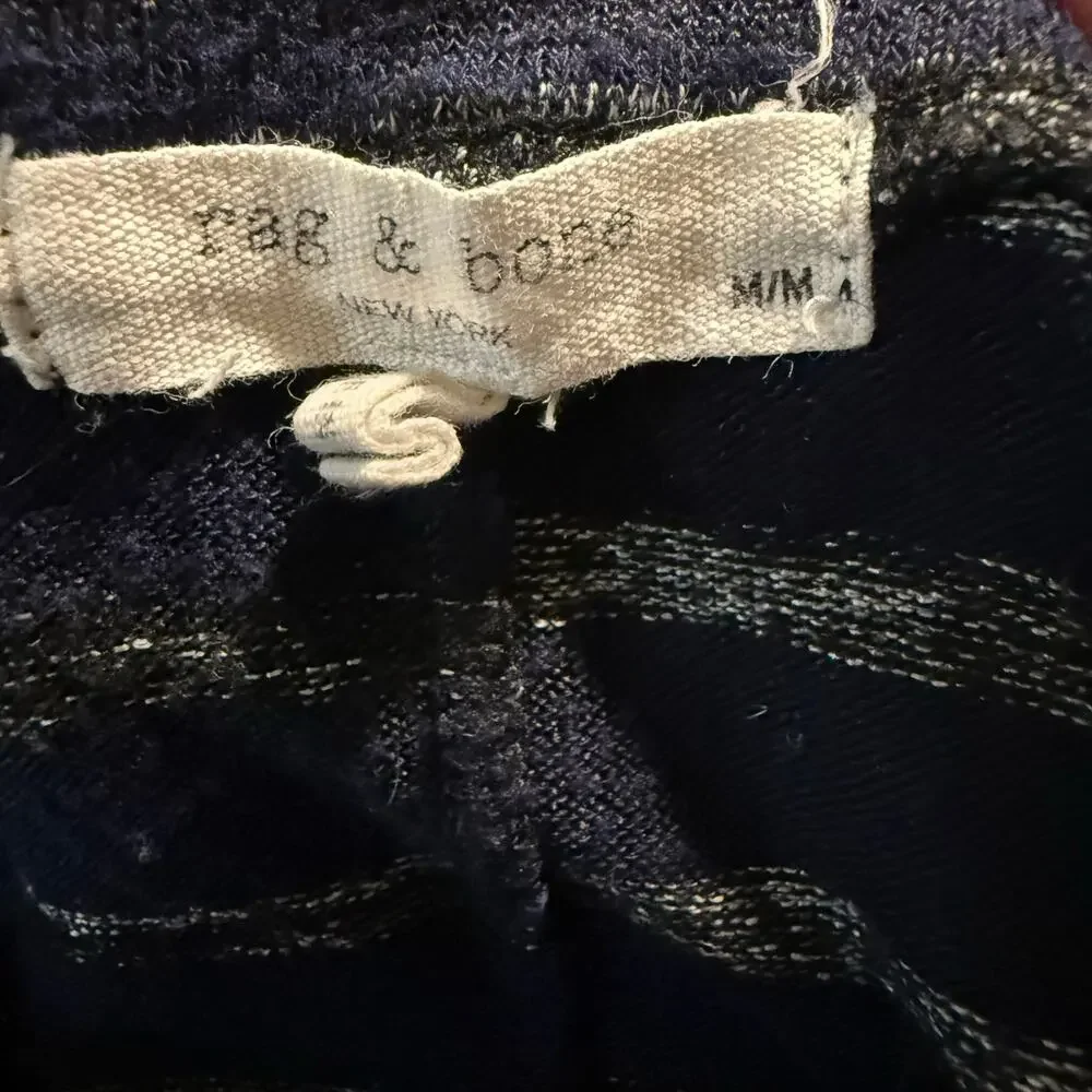 Rag & Bone The Knit Stripe V-Neck Tee, Navy Black, Women's Size Medium - Picture 9 of 9